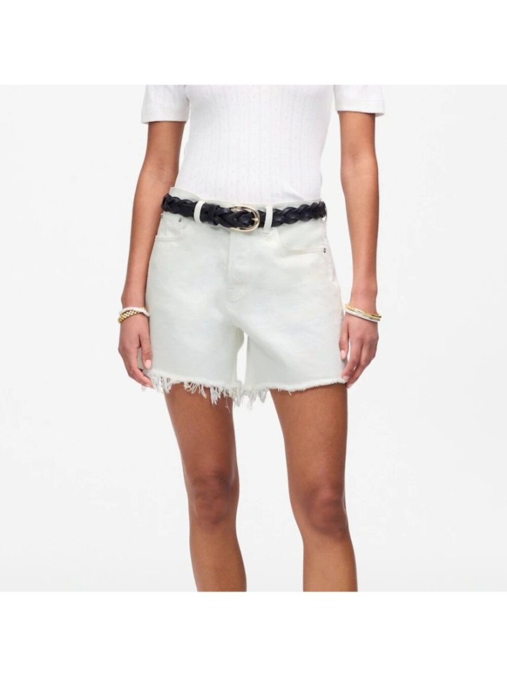NWT Madewell White Denim Short Sz 33 Brynn Long High Rise Relaxed Button Fly 5"